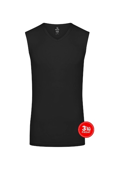Sementa SAM Erkek Modal V Yaka Kolsuz Tshirt 3'lü Paket - Siyah