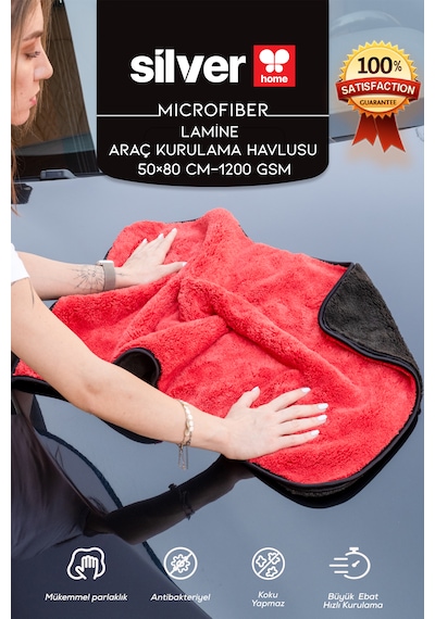 Mikrofiber Süper Emici Ekstra Kalın Ekstra Büyük Boy Kırmızı-siyah Lamine Araç Kurulama Havlusu