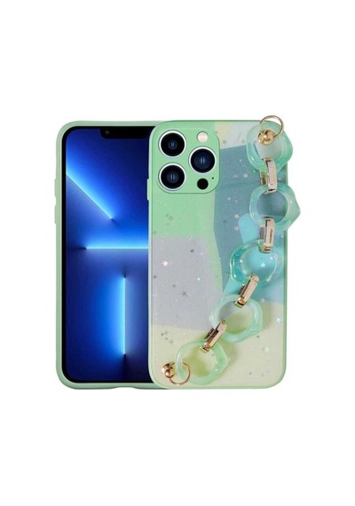 Apple Uyumlu iPhone 12 Pro Kılıf Simli Desenli El Askılı Tutacaklı Zore Elsa Silikon Kapak Yeşil