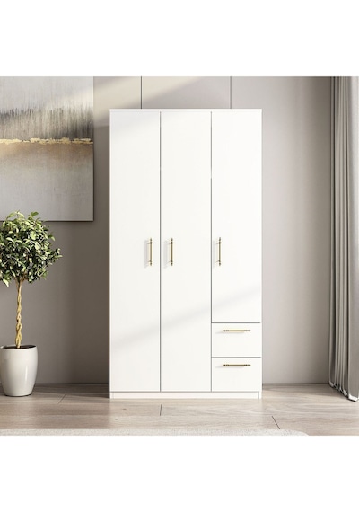 Merlin 3 Kapaklı, Çekmeceli, Raflı Gardırop, Yatak Odası Dolap, Elbise Dolabı İstanbul Ceviz - 172 Cm / Beyaz Merlin 3 Kapaklı, Çekmeceli, Raflı Gardırop, Yatak Odası Dolap, Elbise Dolabı İstanbul Ceviz - 172 Cm / Beyaz