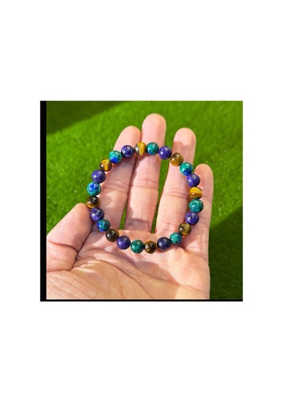 Yıwu Çok Renkli El Yapımı Lapis Lazuli Ve Kaplan Gözü Taşı Unisex Bileklik Mor-yeşil-kahve