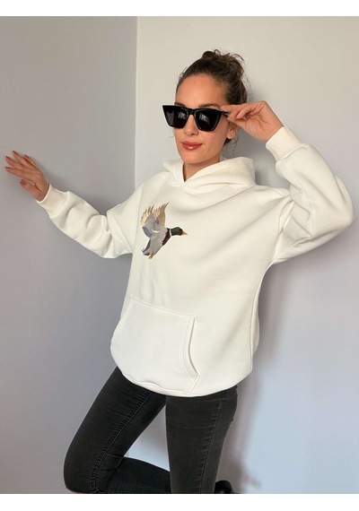 Ali Butik Beyaz Önü Nakış İşleme Şardonlu Sweatshirt Beyaz