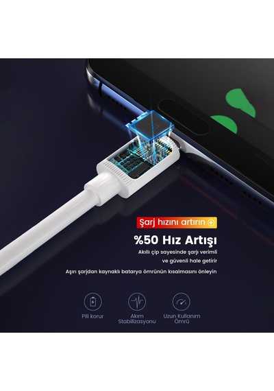 DM SL010 USB to Lightning Apple iPhone Uyumlu 2.4A Hızlı Şarj ve Data Kablosu Beyaz 1 Metre