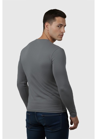 Rizzup Antrasit Dar Kalıp Likralı %90 Pamuk Erkek Sweatshirt Vücuda Oturan İnce Penye Sweat 2300423