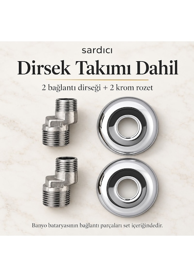 Sardıcı Krom Banyo Bataryası Seti Kare El Duşu 150 Cm Spiral Ve Dirsek Takımı Batarya