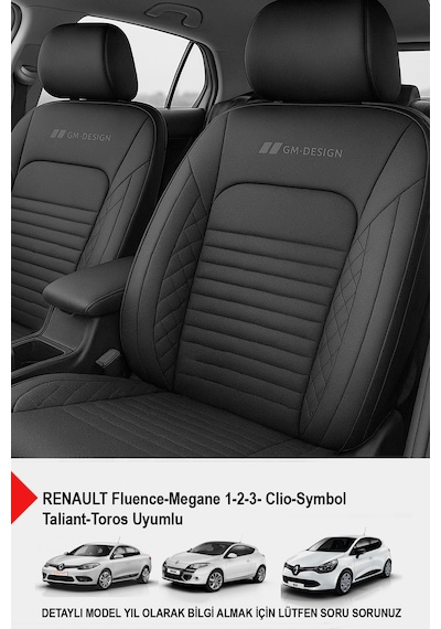 İstanbul Serisi Deri Oto Koltuk Kılıfı Renault Fluence-megan 1-2-3-clio-symbol-tailant-toros Siyah
