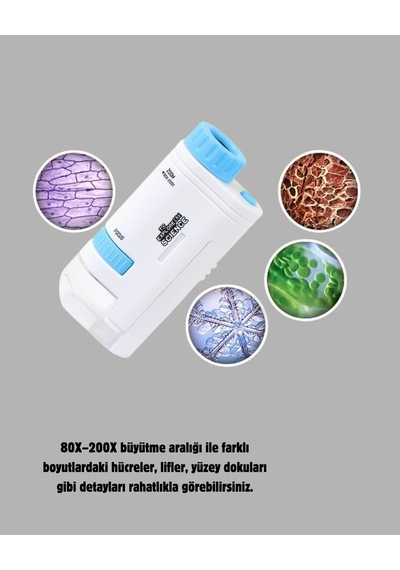 Taşınabilir Mini Mikroskop Led Işıklı 80x 200x Büyütmeli Ve Konsantrasyon Ayarlı