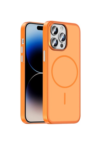 iPhone Uyumlu 14 Pro Max Kılıf Magsafe Şarj Özellikli Ultra İnce Mat Soft Lora Pc Kapak Turuncu