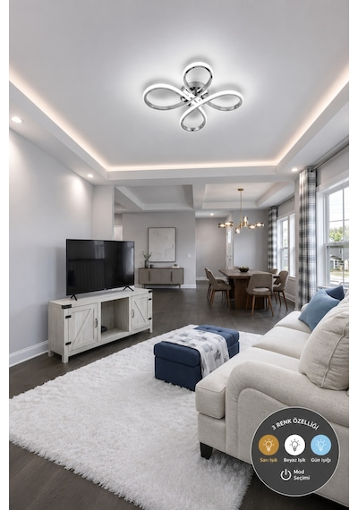 Daisy 4 Lü Krom Plafonyer Avize 3 Renkli Salon, Çocuk Odası, Mutfak Ve Antre İçin Şık Aydınlatma Gümüş
