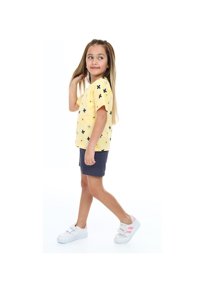 Toontoy Kids Toontoy Kız Çocuk Garni Komple Çiçek Baskılı Şortlu Takım Sarı