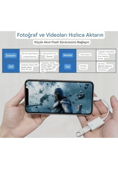E-kervan Apple Uyumlu iPhone Lightning To Usb Çevirici Dönüştürücü Tak Ve Çalıştır 1 Adet