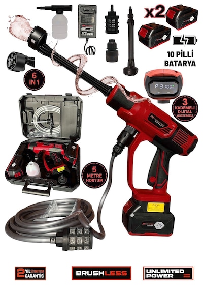 Schmıtzer Sch-2002k Pro 21v Brushless Motor Yüksek Basınçlı Şarjlı Oto Araba Yıkama Makinesi 3 Kademe Dijital Göstergeli 30