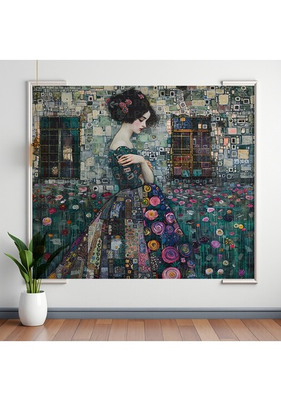 Elbisesi Çiçek Desenli Kadın Poster Duvar Kağıdı Renkli