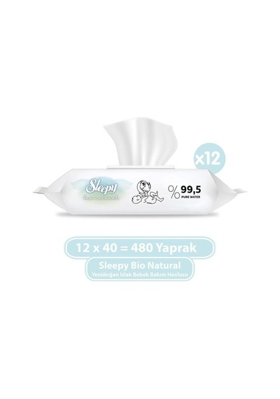 Sleepy Bio Natural Yenidoğan Islak Havlu 40'lı X 12 Adet Tekli