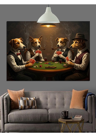 Poker Oynayan Köpekler Komik Dekoratif Kanvas - Mdf Ahşap Tablo