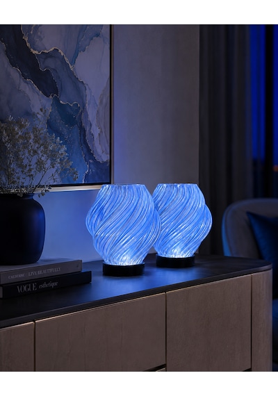 2 Adet Spiral Kablosuz Masa Lambası 11 X 13 Cm Tealight Led Işık Hediyeli Lacivert