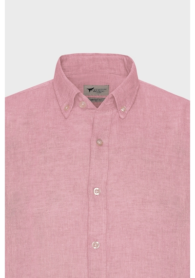 Ac&Co / Altınyıldız Classics Erkek Fusya Comfort Fit Rahat Kesim Düğmeli Yaka Casual Keten Gömlek Fusya Fuşya