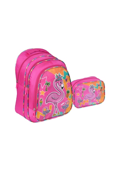 Relaxion Pembe Flamingo Desenli İlkokul Çantası Beslenme Çantalı 1311-4