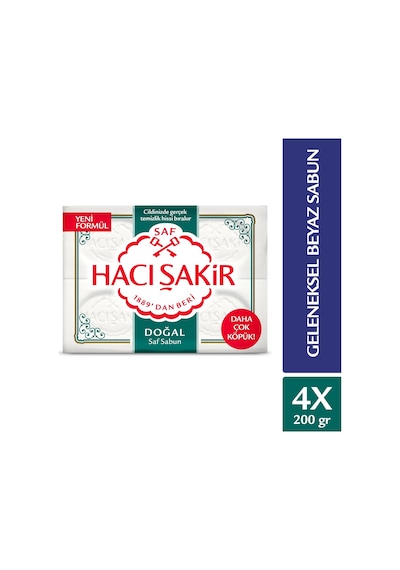 Hacı Şakir Doğal Saf Geleneksel Beyaz Sabun 4 x 200 G
