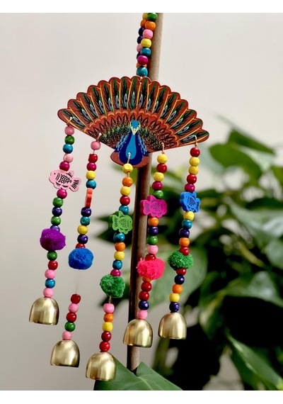 Tavuskuşu Detaylı Renkli Ve Zilli Duvar Dekoru/rüzgar Çanı/feng Shui Bereket Zili