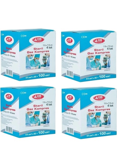DS Sağlık Steril Gazlı Bez Kompres Spanç 7,5x7,5cm 100 x 4 Kutu