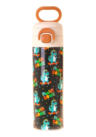 Kaukko Kids 520 Ml Dinazor Baskılı Sarı - Mavi Erkek Çocuk Çelik Termos Matara Çift İçim Kilitli Kapak - L5397