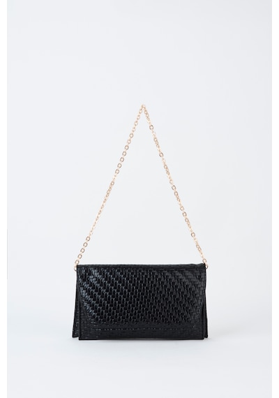 Vivaq Kadın Siyah Zarf Hasır Örgü Tasarım 2 Bölmeli Mini Zincir Askılı Çıt Çıt Kapama Clutch Ve El Çantası