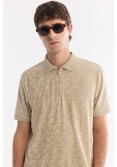 Avva Erkek Vizon Kıvrılmaz Polo Yaka Fermuarlı Regular Fit T-shirt A61y1046