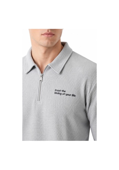 Opınıon Erkek Spor Polo Yaka Petek Dokulu Sweatshırt Bgl-st05442 A.gri