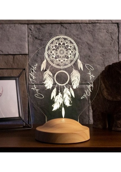 Dreamcatcher Gece Lambası Kişiye Özel Hediye, Düş Kapanı Rüya Kapanı Kişiselleştirilmiş Led Lamba, Chakra Ev ve Oda Dekoru