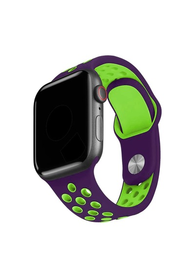 Apple Watch Seri 1/2/3/4/5/6/7/8/se İle Uyumlu Delikli Silikon Kordon Kayış 38-40-41 Mm Mor - Yeşil Çok Renkli