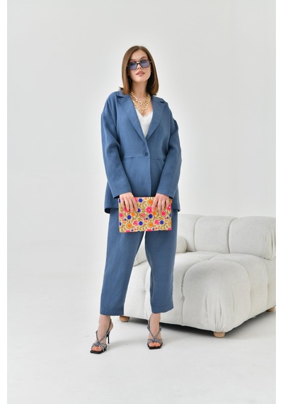 Ftz Women Kadın Keten Ceketli Takım İndigo 30777-indigo İndigo