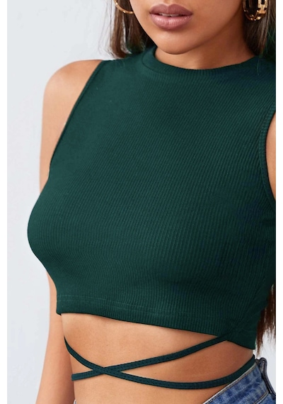 Angbutik Kadın Yeşil Çapraz Bağlamalı Crop Top Büstiyer