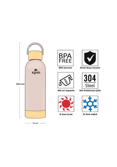 Çelik Pro Termos - Igloo - Hydrate - 500ml - Bej - 205694 Çok Renkli