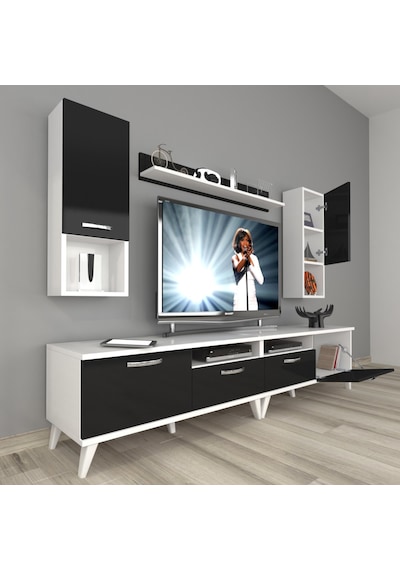 Decoraktiv Eko 5200da Mdf Retro Tv Ünitesi Tv Sehpası Beyaz - Siyah