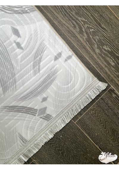 Konak Halı Modern Gri Çizgisel Desenli Emboss Saçaklı Salon Halısı Gri