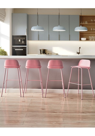Mora 4 Lü Pastel Pembe Bar Sandalyesi Seti, Dayanıklı Sentetik Ve Metal, Modern Tasarım Mora 4 Lü Pastel Pembe Bar Sandalyesi Seti, Dayanıklı Sentetik Ve Metal, Modern Tasarım
