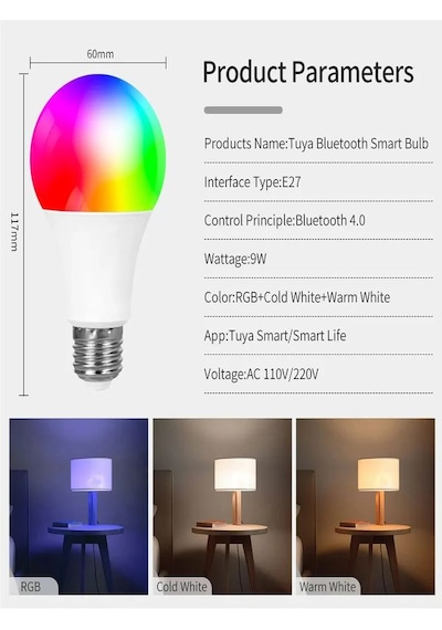 A+ 9watt Rgb+cct App Wifi Kontrollü Tuya Destekli Led Lamba 2700/ RGB