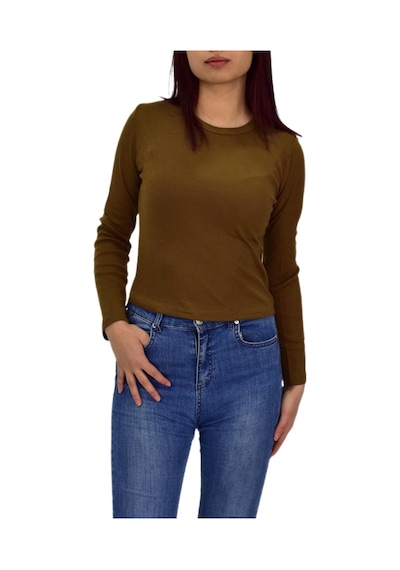 Kadın Uzun Kol Fitilli Body Tişört Bgl-st04231 Açık Kahve