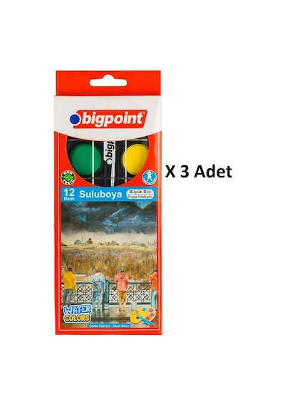 Bigpoint Suluboya 12 Renk - Büyük Boy X 3 Adet Karışık