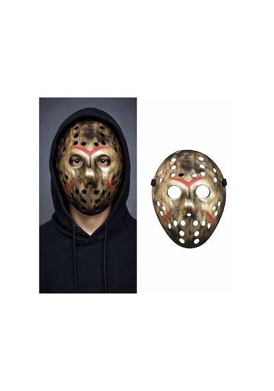 Bakır Renk Kırmızı Çizgili Tam Yüz Hokey Jason Maskesi Hannibal Maskesi 13+