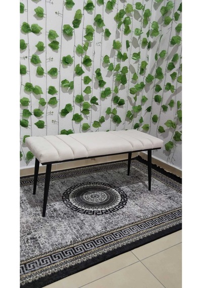 Özcan Metal Siyah Metal Ayaklı Metal Kasalı Bench Mutfak Salon Antre Yatak Odası Balkon Puf Bank Krembeyaz