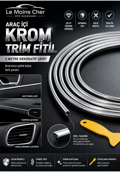 Aston Martin V8 Vantage Araç İçi Krom Trim Fitil 2 Metre Nikelaj Dekoratif Şerit