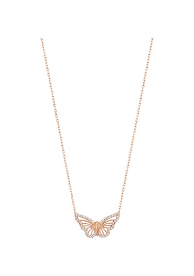 Beyaz Taşlı Kelebek Gümüş Kolye Rose Gold
