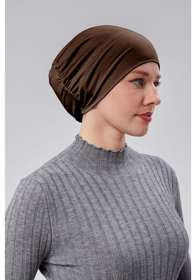 Sonbaharmoda Kadın Tesettür Hazır Pratik Geçmeli Bone Lastikli Kaymaz Acı Kahve Çikolata