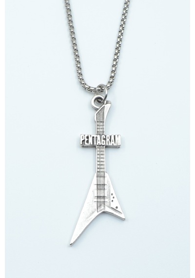Pentagram Elektro Gitar Örme Zincir Kolye Gümüş