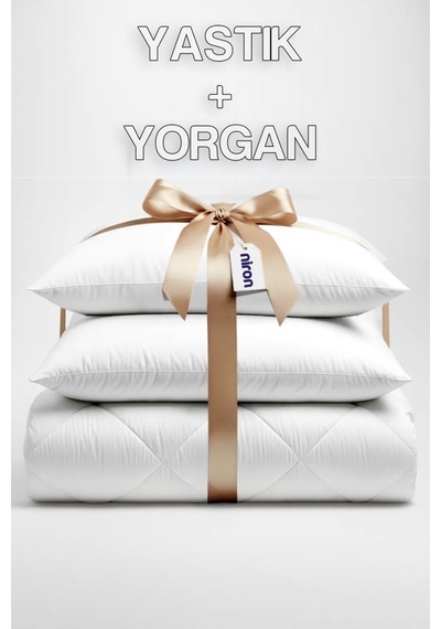 Niron Çift Kişilik Yorgan + 2 Adet Yastık Seti 195x215 Cm 4 Mevsim Mikrofiber Konfor Beyaz
