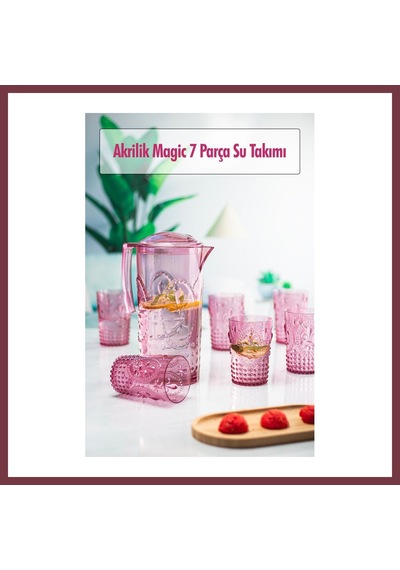 Storeşahin Akrilik Mürdüm Sürahi 2,3 Lt Ve 6'lı & Su Meşrubat Kahve Yanı Bardağı 400 Ml Seti Cam Değildir Shn0720