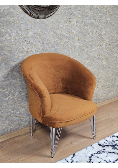 Zafir Tekli Teddy Krom Kaplama Telli Ayak Çay Seti Koltuk Tekli Berjer , Balkon, Salon, Ofis Kiremit
