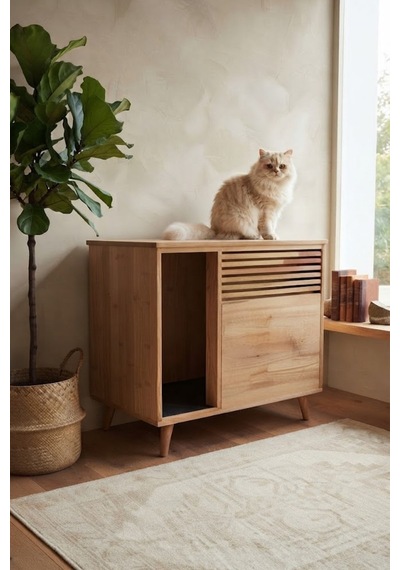 Reyo Pet Xxl Kedi Tuvaleti Dolabı Ekstra Büyük, 1. Sınıf Ahşap, Kapalı Kedi Kum Kabı Dolabı